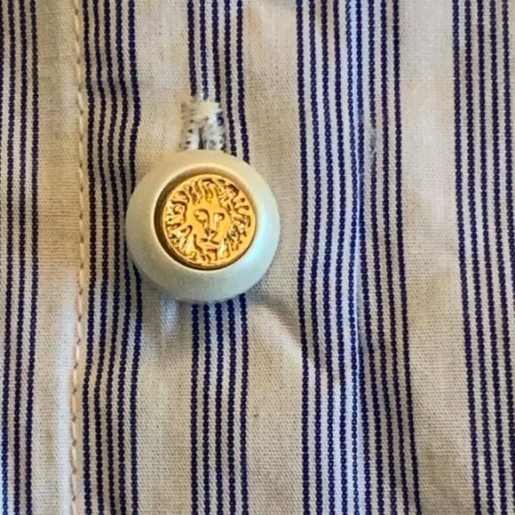 Anne Klein Striped Button Up Shirt Logo Buttons S Blue # White #131L - Picture 6 of 9